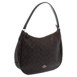 Pre Owned Coach Brown Signature Coated Canvas and Leather Zip Hobo