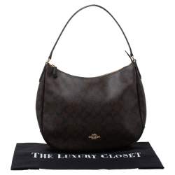 Pre Owned Coach Brown Signature Coated Canvas and Leather Zip Hobo