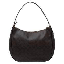 Pre Owned Coach Brown Signature Coated Canvas and Leather Zip Hobo