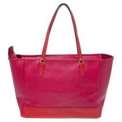 Pre Owned Coach Fuchsia/Red Leather Shopper Tote