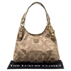 Pre Owned Coach Beige Signature Canvas and Snakeskin Effect Leather Hobo