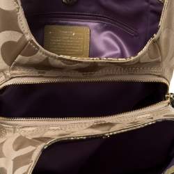 Pre Owned Coach Beige Signature Canvas and Snakeskin Effect Leather Hobo