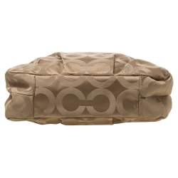 Pre Owned Coach Beige Signature Canvas and Snakeskin Effect Leather Hobo