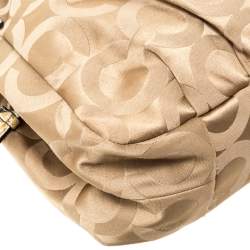 Pre Owned Coach Beige Signature Canvas and Snakeskin Effect Leather Hobo