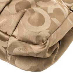 Pre Owned Coach Beige Signature Canvas and Snakeskin Effect Leather Hobo