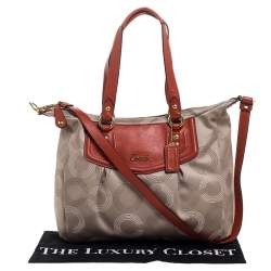 Pre Owned Coach Gold/Brown Signature Fabric and Leather Ashley Shoulder Bag