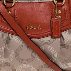 Pre Owned Coach Gold/Brown Signature Fabric and Leather Ashley Shoulder Bag