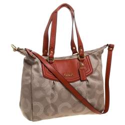 Pre Owned Coach Gold/Brown Signature Fabric and Leather Ashley Shoulder Bag