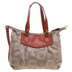 Pre Owned Coach Gold/Brown Signature Fabric and Leather Ashley Shoulder Bag