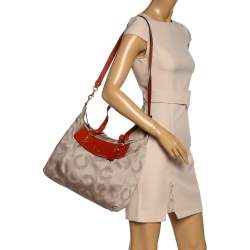 Pre Owned Coach Gold/Brown Signature Fabric and Leather Ashley Shoulder Bag