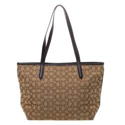 Pre Owned Coach Beige/Brown Signature Canvas and Leather Gallery Tote