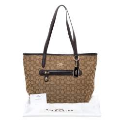 Pre Owned Coach Beige/Brown Signature Canvas and Leather Gallery Tote