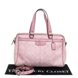 Pre Owned Coach Pink Signature Coated Canvas and Leather Satchel