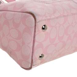 Pre Owned Coach Pink Signature Coated Canvas and Leather Satchel