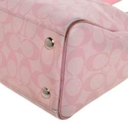 Pre Owned Coach Pink Signature Coated Canvas and Leather Satchel