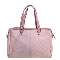 Pre Owned Coach Pink Signature Coated Canvas and Leather Satchel
