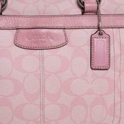 Pre Owned Coach Pink Signature Coated Canvas and Leather Satchel