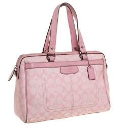 Pre Owned Coach Pink Signature Coated Canvas and Leather Satchel
