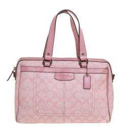 Pre Owned Coach Pink Signature Coated Canvas and Leather Satchel