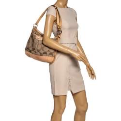 Pre Owned Coach Beige Signature Canvas and Leather Hobo