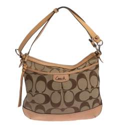Pre Owned Coach Beige Signature Canvas and Leather Hobo