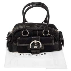 Pre Owned حقيبة كوتش ساتشيل جيب جانبي جلد سوهو و كانفاس مطبوع شعار الماركة أسود