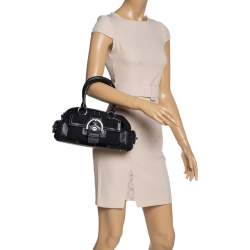 Pre Owned حقيبة كوتش ساتشيل جيب جانبي جلد سوهو و كانفاس مطبوع شعار الماركة أسود