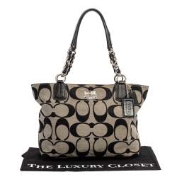 Pre Owned Coach Grey/Black Signature Canvas and Leather Tote