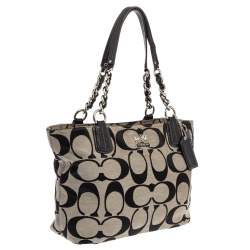 Pre Owned Coach Grey/Black Signature Canvas and Leather Tote