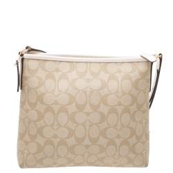 Coach Beige/Cream Signature Coated Canvas and Leather Messenger Bag
