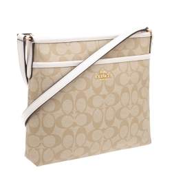 Coach Beige/Cream Signature Coated Canvas and Leather Messenger Bag