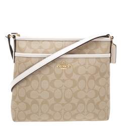 Coach Beige/Cream Signature Coated Canvas and Leather Messenger Bag
