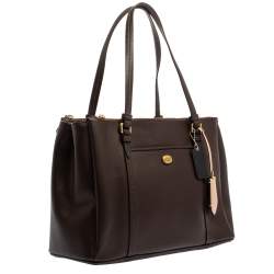Pre Owned Coach Dark Brown Leather Double Zip Tote