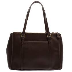 Pre Owned Coach Dark Brown Leather Double Zip Tote