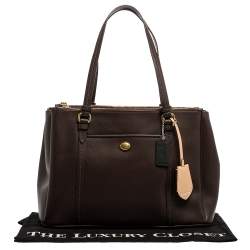 Pre Owned Coach Dark Brown Leather Double Zip Tote