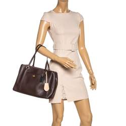 Pre Owned Coach Dark Brown Leather Double Zip Tote