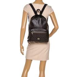 Pre Owned Coach Brown/Black Signature Coated Canvas and Leather Charlie Backpack