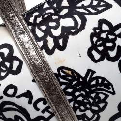 Pre Owned Coach Tri Color Floral Print Satin and Patent Leather Kyra Tote