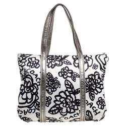 Pre Owned Coach Tri Color Floral Print Satin and Patent Leather Kyra Tote
