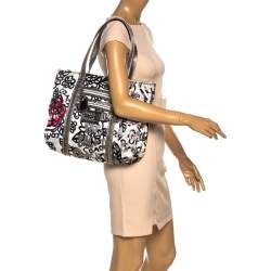 Pre Owned Coach Tri Color Floral Print Satin and Patent Leather Kyra Tote