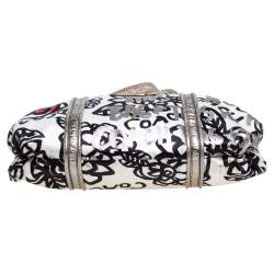 Pre Owned Coach Tri Color Floral Print Satin and Patent Leather Kyra Tote