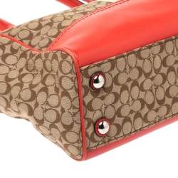 Pre Owned Coach Beige/Orange Signature Canvas and Leather Tote