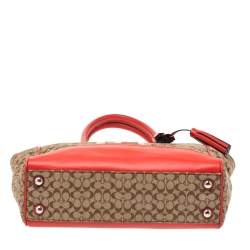 Pre Owned Coach Beige/Orange Signature Canvas and Leather Tote