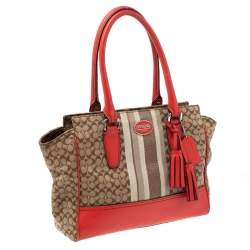 Pre Owned Coach Beige/Orange Signature Canvas and Leather Tote