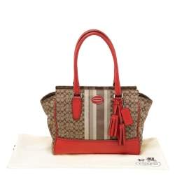 Pre Owned Coach Beige/Orange Signature Canvas and Leather Tote