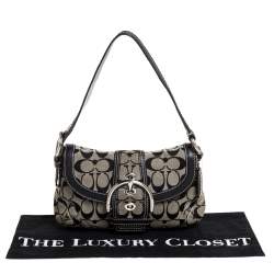 Pre Owned  Coach Grey/Black Signature Canvas and Leather Shoulder Bag