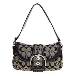 Pre Owned  Coach Grey/Black Signature Canvas and Leather Shoulder Bag