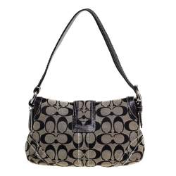 Pre Owned  Coach Grey/Black Signature Canvas and Leather Shoulder Bag