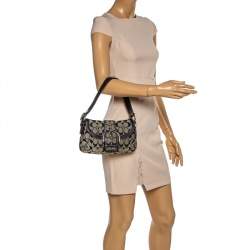 Pre Owned  Coach Grey/Black Signature Canvas and Leather Shoulder Bag