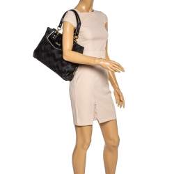 Pre Owned Coach Black Pleated Satin and Patent Leather Tote